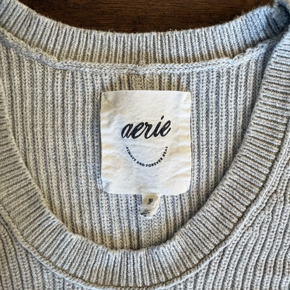 aerie Heather Gray Ribbed Knit Cropped Sweater Top - Picture 2 of 15